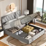 okwish Boxspringbett Polsterbett 160 x 200 cm mit Kopfteil in Knopfnahtverzierung, Hydraulisches Stauraumbett mit Bettkasten Stauraum, Einzelbett Jugendbett (Ohne Matratze)- Hellgrau