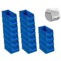 PROREGAL® Kleinteilemagazin SparSet 18x Blaue Sichtlagerbox 4.1, Griffstange & Abdeckung, 7,2L blau