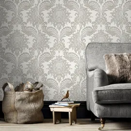 Sublime Vliestapete Damask 10 m x 52 cm Grau