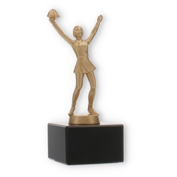 Pokal Metallfigur Cheerleader goldmetallic auf schwarzem Marmorsockel 16,3cm