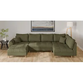 Home Affaire Wohnlandschaft HOME AFFAIRE "CHARRE U-Form mit Ottomane, Maße B/T/H: 310/161/81 cm", grün, B:310cm H:81cm T:161cm, 100% Polyester, Sofas, Wohnlandschaft, feine Steppung, lose Rücken- und Zierkissen, auch in Cord und Bouclé