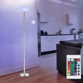 GLOBO Lighting - Stehleuchte Deckenfluter Wohnzimmerlampe Schlafzimmerleuchte Stehlampe, Metall Glas nickel Chrom, RGB LED dimmbar Fernbedienung, 1x E24 1x E27, 8,5W 806Lm 3000K warmweiß, H 178cm