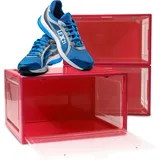 Lex21 - 3er Set Rote Schuhbox Stapelbar Aufbewahrungsbox Kunststoffbox Schuhkasten Schuhkarton Schuhorganizer bis Gr.47