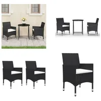 vidaXL 3 tlg. Bistro Set Poly Rattan und Hartglas Schwarz - Bistroset - Bistrosets - Bistro-Set - Bistro-Sets - Schwarz