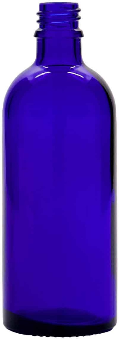 Flacon pharmaceutique 100 ml , verre, bleu roi, col : DIN 18