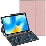 YHFZR Tastatur Hülle für Samsung Galaxy Tab Active 5/Tab Active 3 8 Zoll SM-X300/X306B/T570/T575, [QWERTY Layout] Ultraslim Hülle mit 7 Farben Beleuchtung Kabellose Tastatur mit Schützhülle, Rosa