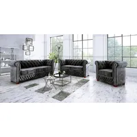 s-style möbel SITZGARNITUR 3+2+1 Chesterfield Lauren Schwarz Samt