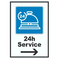 24H Service Schild mit Pfeil rechts A0 (841x1189mm)