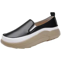 Generisch Bequeme Und Weiche Damen Lederschuhe, Freizeitschuhe Damen Leder, Outdoorschuhe Einfarbig Barfußschuhe rutschfest Schlupfschuhe Weiche Sohle Walkingschuhe Mit Dicker Sohle Halbschuhe - 39 EU