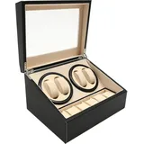FENGLY Uhrenbeweger, Automatik Uhrenbeweger für 4 Uhren, Watch Winder mit 6 Aufbewahrungsfächern, Flexiblem Uhrenkissen, Uhrenkasten Watchwinder Box für Herren und Damen (Schwarz)