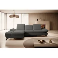 Goldstoff Ecksofa mit Schlaffunktion und Bettkasten - L-Form Sofa Beige/Grau, 1 Teile, Modernes Schlafsofa mit Sofakissen - Premium Couch Cord & L-Form schwarz