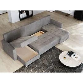 masseno Ecksofa NAKO mit Schlaffunktion U-Form, Sofa mit Bettkasten, Wohnzimmersofa, Couch, Soffa, Bettsofa, Couchgarnitur- Hellgrau, Paros 05