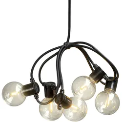 Konstsmide LED Biergartenkette, runde Birnen, klar, 20 klare Birnen / 40 bernsteinfarbene Dioden, 6V Außentrafo, schwarzes Kabel