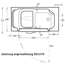 HAK SERENITY Sitzbadewanne mit Tür 130 x 66 cm (rechts) (MPNR nicht verfügbar)
