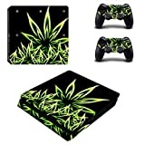 DOTBUY PS4 Slim Skin Aufkleber Sticker Design Folie schützende Haut Schale für Sony Playstation 4 Slim Konsole und 2 Dualshock Controller (Fluorescence Leaves)