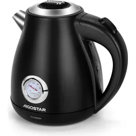 Aigostar Retro Edelstahl mit Analoger Temperaturanzeige, 1,7L, 2200W, Automatischer Abschaltung, Schwarz