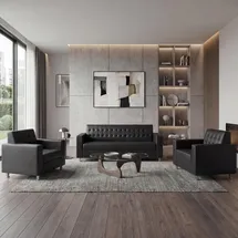 Mendler 3-1-1 Sofagarnitur Kunda, Couch Loungesofa Kunstleder, Metall-Füße ~ schwarz