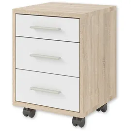 Stella Trading OFFICE LINE Rollcontainer Schreibtisch in Eiche Sonoma Optik, Weiß - Mobiler Büroschrank mit Schubladen - Modernes Büromöbel Komplettset - 40 x 56 x 40 cm (B/H/T)