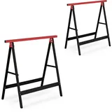 Relaxdays Arbeitsbock 2er Set, klappbar, 100 kg, HBT 74x78x40cm, Allzweckbock Werkstatt, Tapezieren, Malern, schwarz/rot