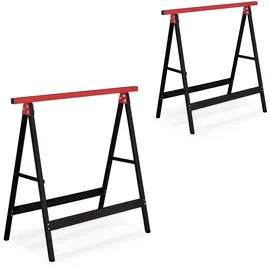 Relaxdays Arbeitsbock 2er Set, klappbar, 100 kg, HBT 74x78x40cm, Allzweckbock Werkstatt, Tapezieren, Malern, schwarz/rot