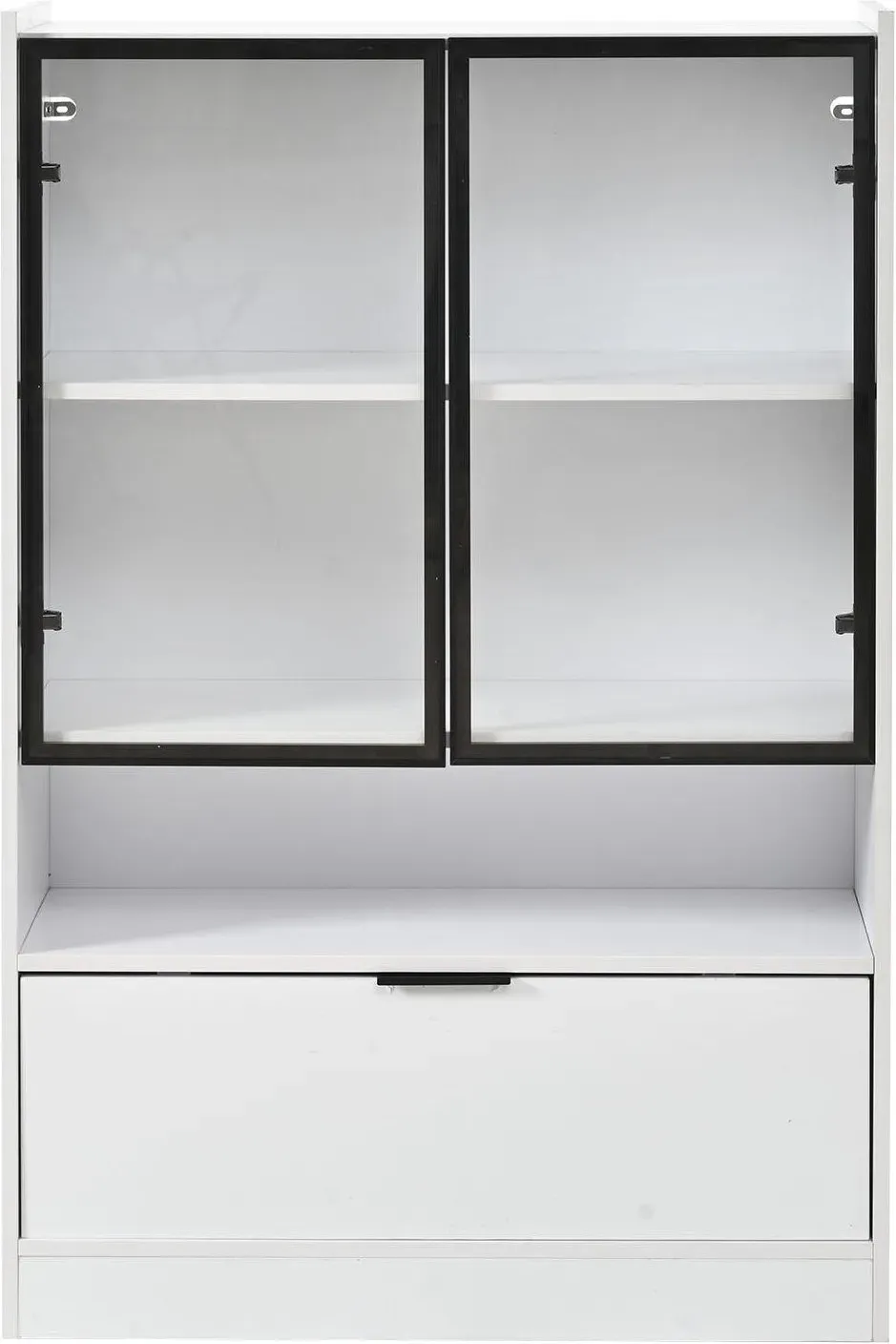 Moderne LED-Vitrine, RGB-LED-Beleuchtung, praktisches Klappfach und Einlegeböden, 80x35x120 cm, Weiß