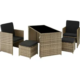 Tectake tectake® Rattan Sitzgruppe, Palermo für 2 bis 4 Personen, UV-beständig, inklusive Flaschenöffner, zusammenschiebbar