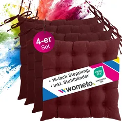 wometo 4er Set Sitzkissen Stuhlkissen 40x40 OEKO-TEX  - dunkelrot weinrot Sitzauflage Bank Polster Sitzpolster mit Bändern / Schleife, Indoor / Outdoor