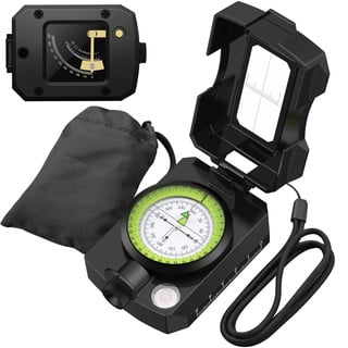 Proster Wanderkompass mit Neigungsmesser IP65 Wasserdichter Militärkompass Professioneller Kompass Multifunktioneller Handkompass mit Tragetasche für Camping Jagd Wandern Geologie -Schwarz ...