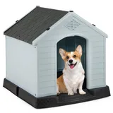 FANTASK Outdoor Hundehütte aus Kunststoff, Hundehöhle mit Erhöhtem Boden & Wasserfestem Dach, wasserdicht Hundehaus für Garten Drinnen Draußen (70x65x71,5cm-Grau)