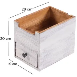 DESIGN DELIGHTS Organizer, File | mit Schublade, | Aufbewahrungskiste - Weiß, Holz, 19x20x26 cm, Arbeitszimmer, Schreibtische
