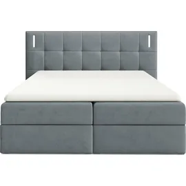 Fun Möbel Boxspringbett Schlafzimmerbett MARTIM PREMIUM 180x200cm Stoff Fresh Grau - Grau