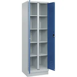 C+P Aufbewahrungs Doppel-Spind Classic PLUS, Sockel, 2 Abteile, HxBxT 195x60x50cm, Sicherheitsdrehriegel, Hellgrau/Fernblau von PROREGAL