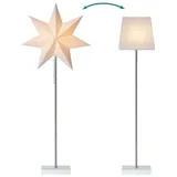 Star Trading Stehlampe mit Wechselschirm Moa von 3D Papierstern Weihnachten oder eckiger Lampenschirm in Weiß mit Fuß aus Holz und Metall, Dekostern Stehleuchte mit Kabelschalter, E14, H - Star Trading LED Dekolicht Star Trading, We