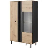 99rooms Maris Vitrine Eiche Artisan Dekor Anthrazit mit LED-Beleuchtung
