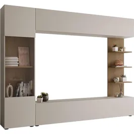 Mirjan24 Wohnwand Lazando, Anbauwand, Mediawand, Schrankwand, bestehend aus Hängeschrank, Vitrine, TV-Lowboard und Wandregal (Cashmere/Cremona Eiche,