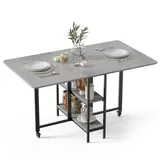 Mondeer Mobiler Klappbarer Esstisch, Klapptisch mit 2 offenen Ablagen für kleine Räume Esszimmer Küche, 140 x 80 x 75 cm, Grau