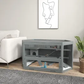 PawHut Kleintierkäfig 3 Etagen 115 x 60 x 55 cm grau
