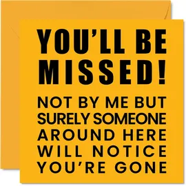 Stuff4 Abschiedsgeschenke für Kollegen, Damen, Herren, Aufschrift: You'll Be Missed, Sorry Your Leaving Good Luck In Your New Job, 145 mm x 145 mm, lustige Glückwunschkarte zum Abschiedsgeschenk