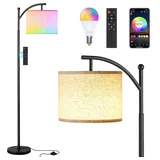 Jibenhome LED Stehlampe Wohnzimmer Stehleuchte, Standleuchte Dimmbar mit Alexa und Google Home, Standing Lamp WiFi RGB, Leselampe mit Fußschalter 10W Wohnzimmerlampe