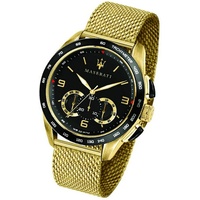 MASERATI Chronograph Maserati Edelstahl Armband-Uhr, (Chronograph), Herrenuhr Edelstahlarmband, rundes Gehäuse, groß (ca. 55x45mm) schwarz goldfarben