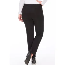 KjBrand Stoffhose "Hose Bea in Bi-Stretch Kammgarnoptik mit Bügelfalte", Damen, Gr. 24, K-Gr, schwarz, Web, Obermaterial: 63% Polyester, 35% Viskose, 2% Elasthan, unifarben, weit, unten schmal normal, Hosen Stoffhose, Sommerhose, ideal für kräftige Oberschenkel