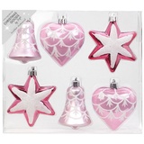 MAGIC by Inge MAGIC 6 STK. Weihnachtskugeln Kunststoff 9cm Formen-Sortiment Glocke Herz und Stern Christbaumschmuck Weihnachtsdeko Weihnachtsschmuck Rosa-Mix (rosa - Hellrosa)