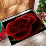 Badezimmerteppich 60x100 cm,Badematte rutschfest,Weicher Badvorleger,Rote Rose 3D Teal Rose Schwarzer Hintergrund Rote Blumenblüte G,Mikrofaser Absorbent Badteppich für Badewanne,Dusche und Badezimmer