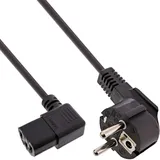 InLine Netzkabel, Schutzk. gew. / Kaltgerätest. C13 links abgew., schwarz, 3m