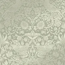 William Morris At Home Vliestapete Strawberry Thief Fibrous 64 cm 10 m grün