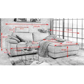 KAWOLA Ecksofa motorischer Relaxfunktion LOLA schwarz Leder Relaxfunktion