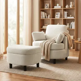 Homcom Sessel Loungesessel 69 x 78 x 85,5 cm Cremeweiß mit Hocker