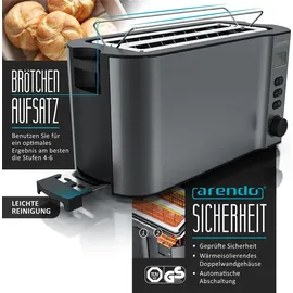 Arendo 2-teiliges Frühstücks-Set, Langschlitztoaster 4 Scheiben & Edelstahl Wasserkocher 1,5L, Grau