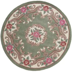 Wollteppich FLAIR RUGS "Aubusson", grün, H:10mm Ø:120cm, Wolle, Teppiche