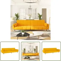 Schlafsofa 2-Sitzer mit 2 Kissen Gelb Samt - Sofa - Schlafsofa - Samtsofa - Wohnlandschaft - Gästebett - The Living Store